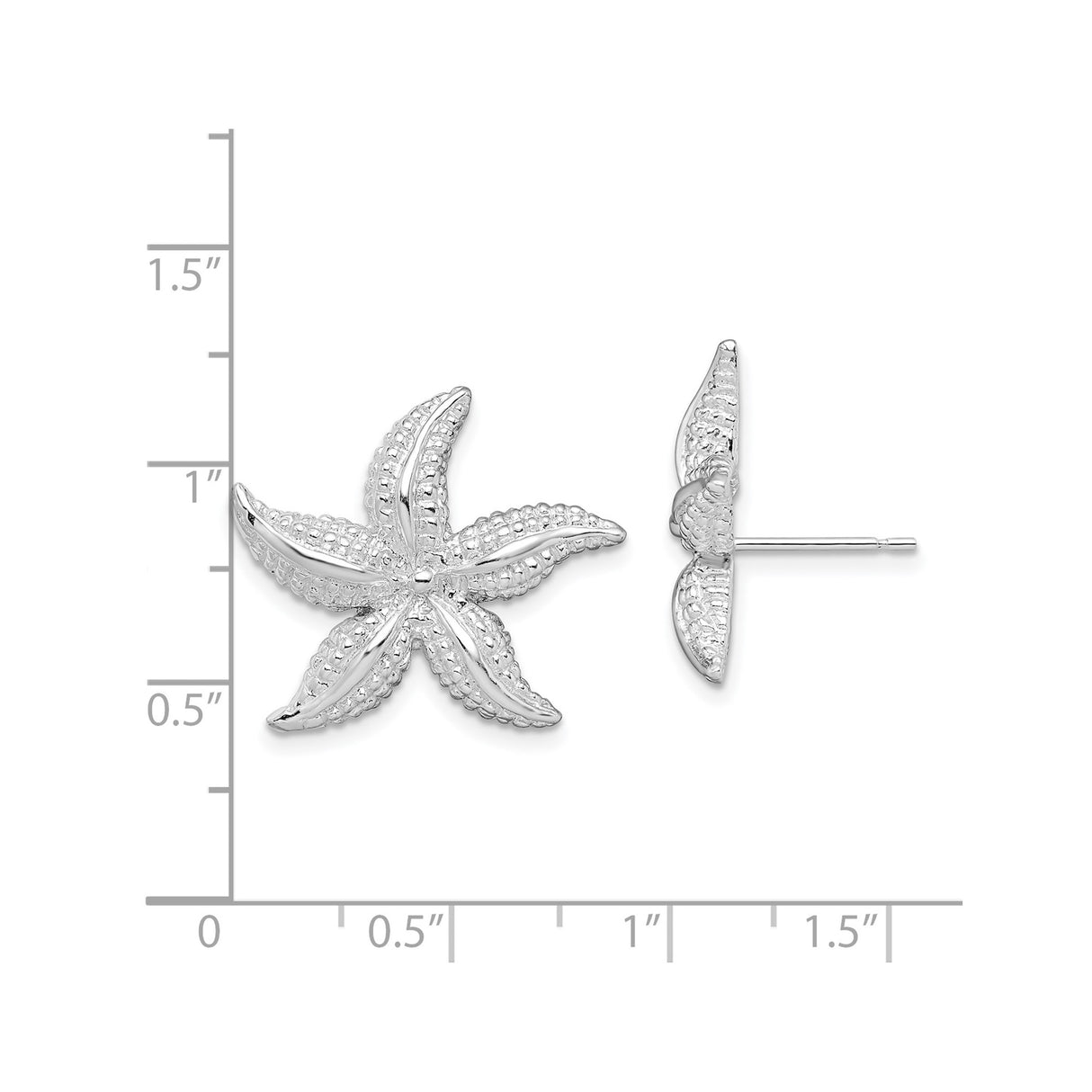 Sterling Silver Starfish Stud Earrings with Textured Nautical Design for Women
