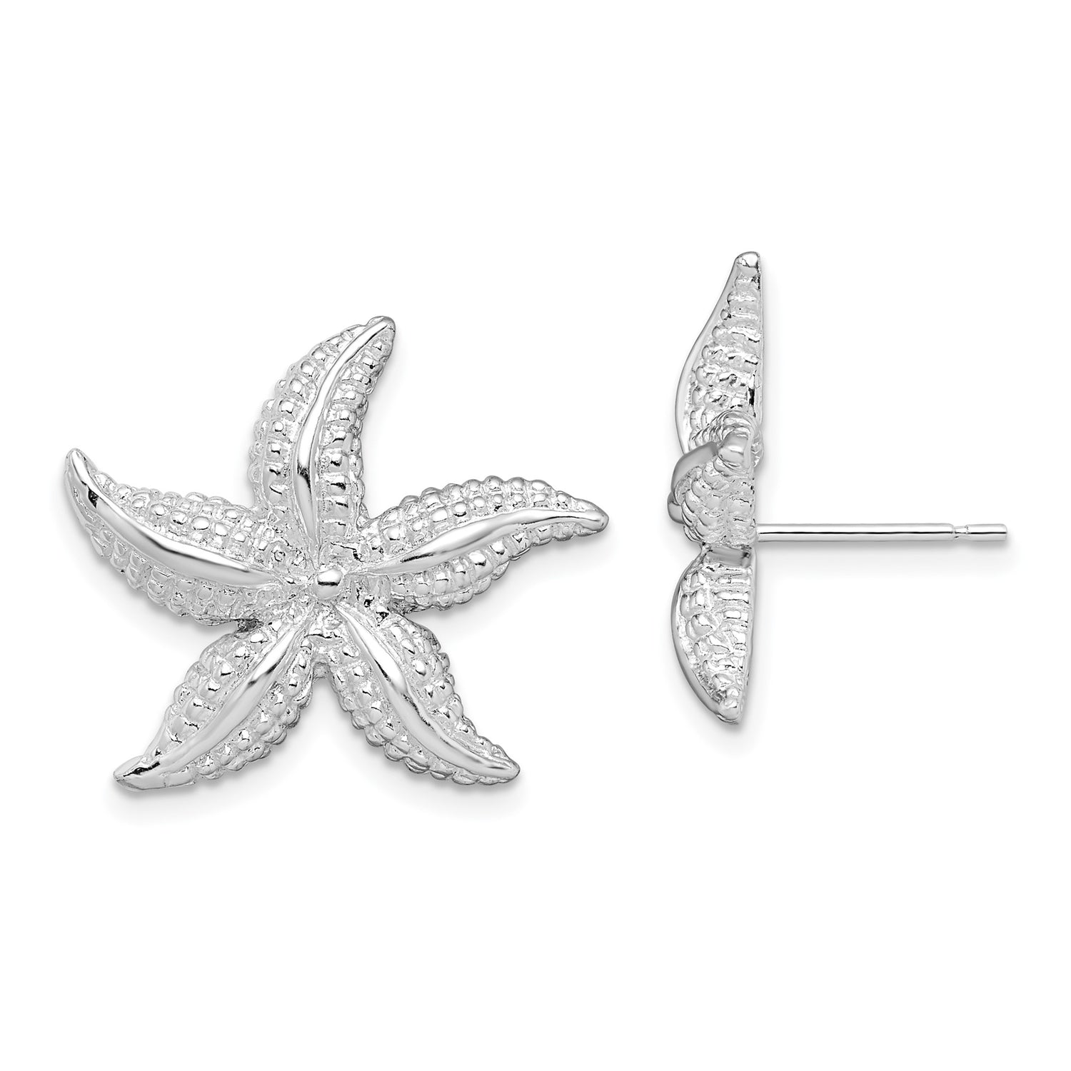 Sterling Silver Starfish Stud Earrings with Textured Nautical Design for Women