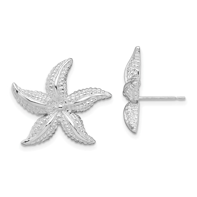 Sterling Silver Starfish Stud Earrings with Textured Nautical Design for Women