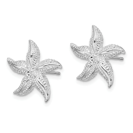 Sterling Silver Starfish Stud Earrings with Textured Detailing, Ocean-Inspired Coastal Style
