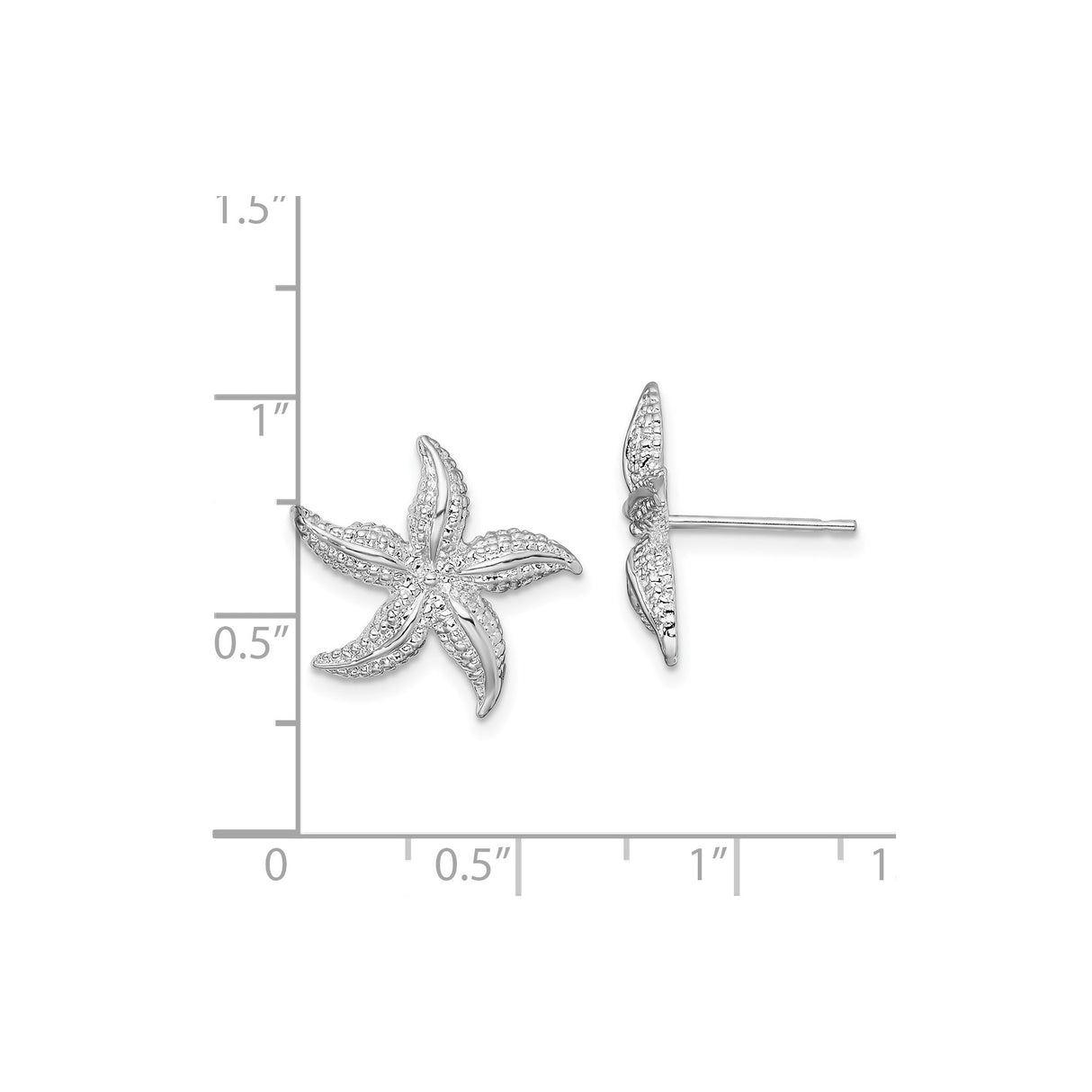 Sterling Silver Starfish Stud Earrings with Textured Detailing, Ocean-Inspired Coastal Style