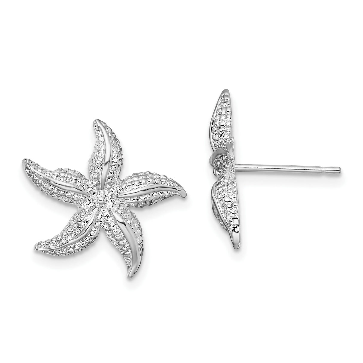 Sterling Silver Starfish Stud Earrings with Textured Detailing, Ocean-Inspired Coastal Style