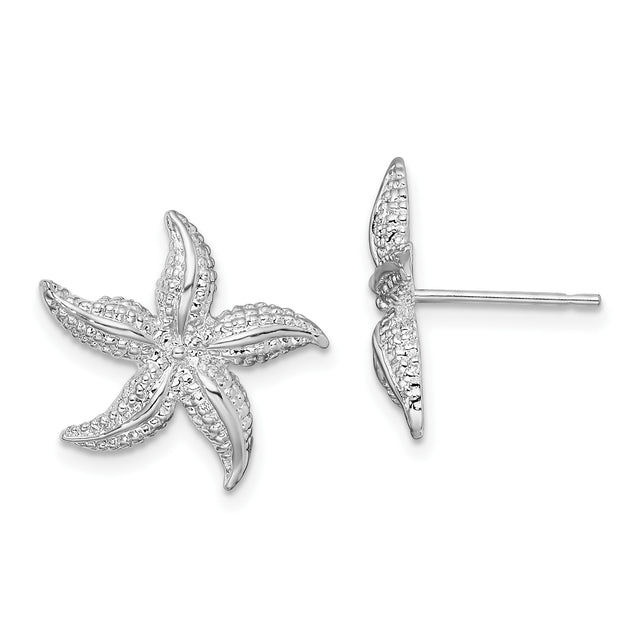 Sterling Silver Starfish Stud Earrings with Textured Detailing, Ocean-Inspired Coastal Style