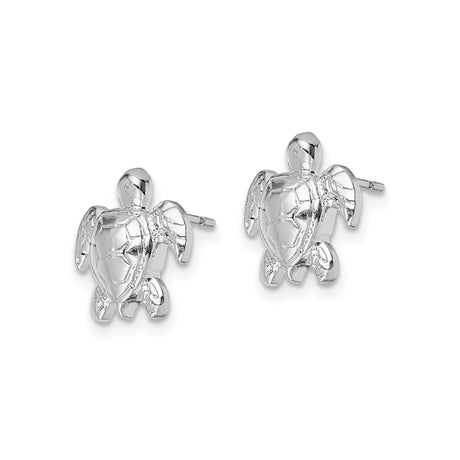 Sterling Silver Sea Turtle Stud Earrings with Flipper Shell Design, Nautical Animal Jewelry for Women