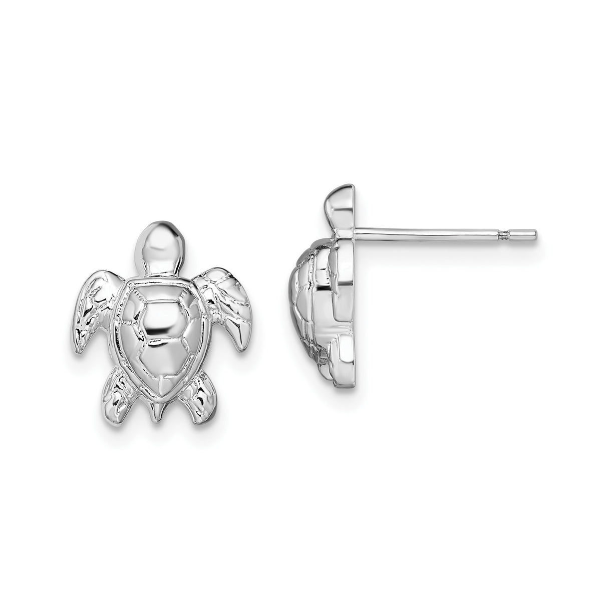 Sterling Silver Sea Turtle Stud Earrings with Flipper Shell Design, Nautical Animal Jewelry for Women