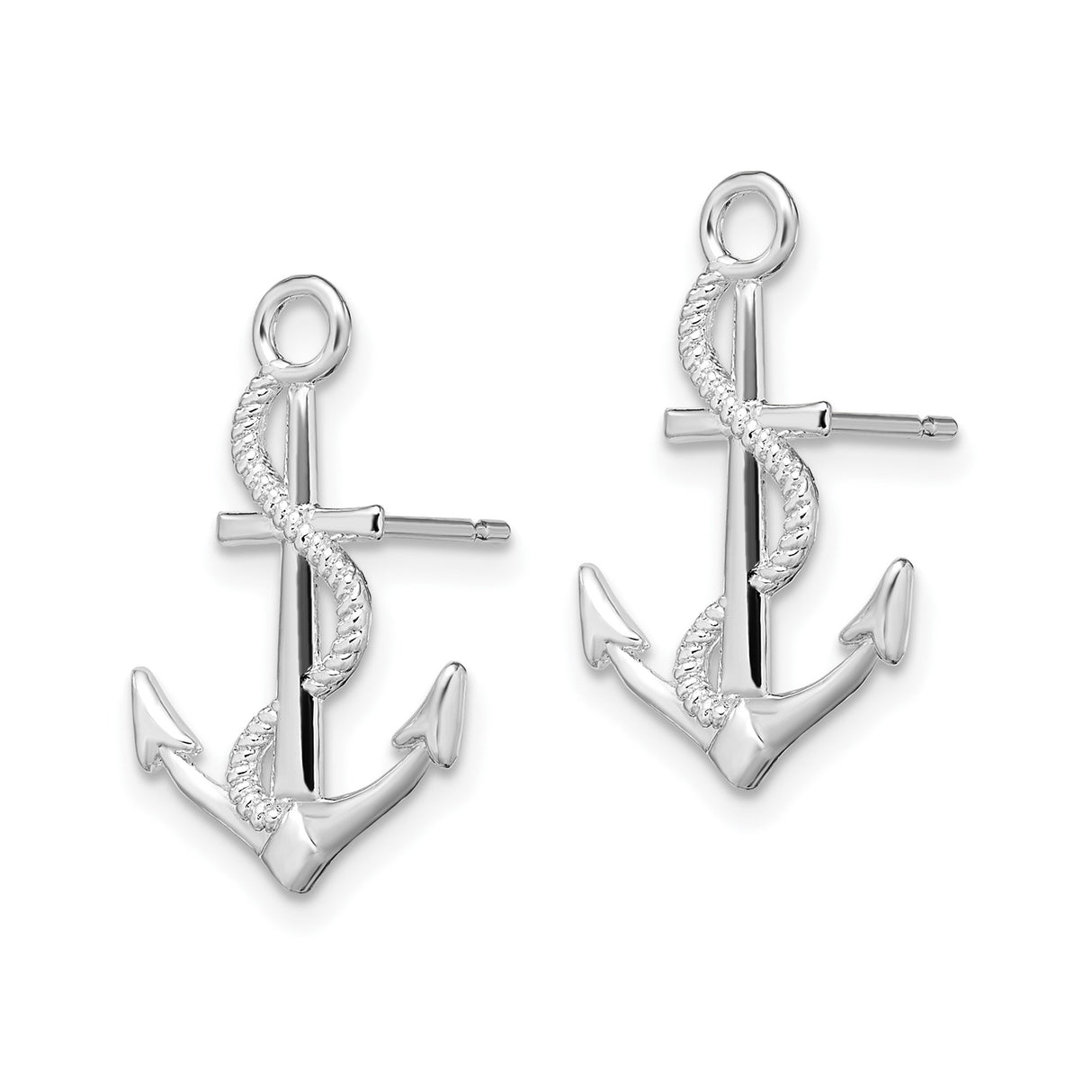 Sterling Silver Anchor Stud Earrings with Coiled Rope Design, Nautical Theme for Women