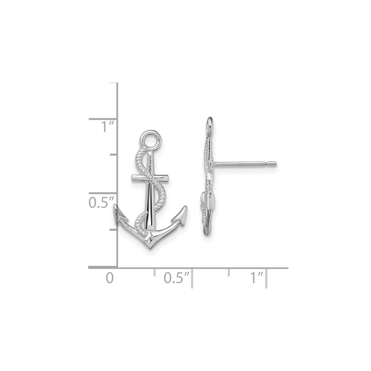 Sterling Silver Anchor Stud Earrings with Coiled Rope Design, Nautical Theme for Women