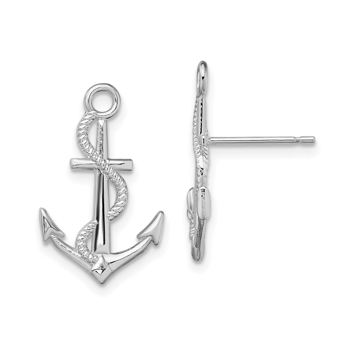 Sterling Silver Anchor Stud Earrings with Coiled Rope Design, Nautical Theme for Women