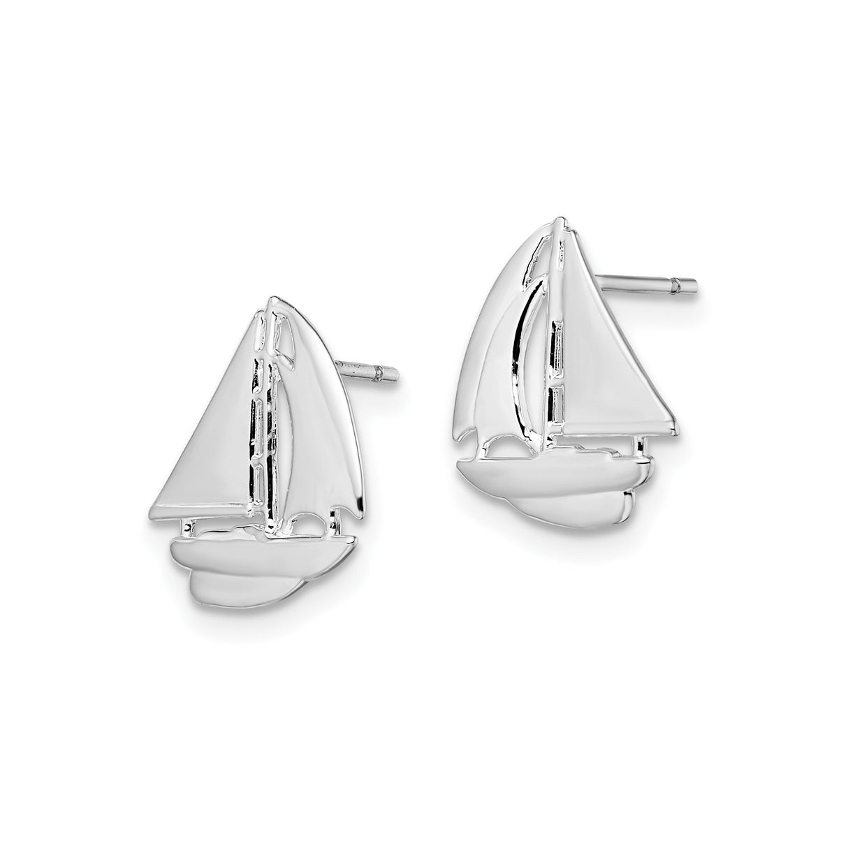 Sterling Silver Sailboat Stud Earrings, Nautical Design for Women and Sailing Lovers