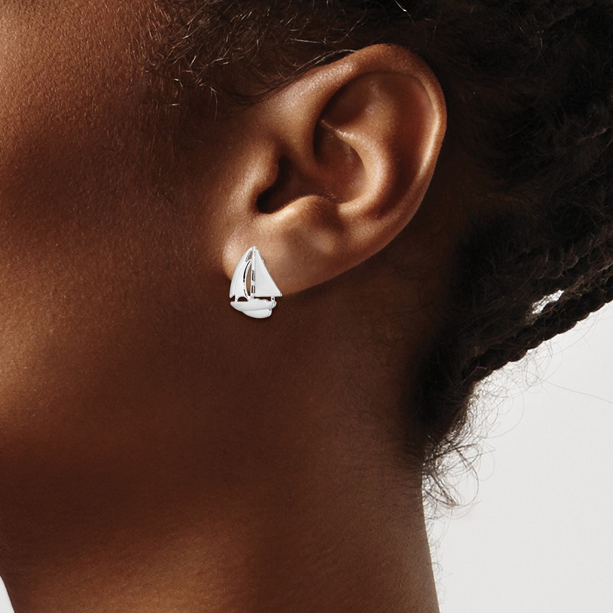 Sterling Silver Sailboat Stud Earrings, Nautical Design for Women and Sailing Lovers