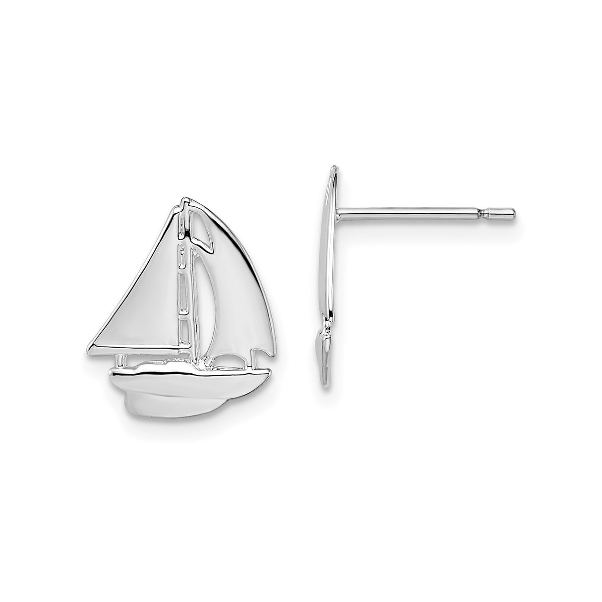 Sterling Silver Sailboat Stud Earrings, Nautical Design for Women and Sailing Lovers