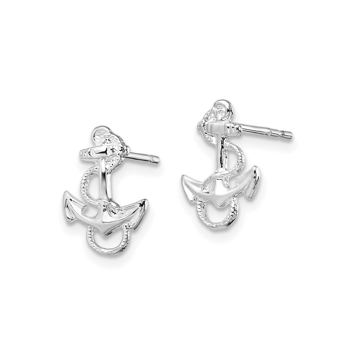 Sterling Silver Anchor Stud Earrings with Rope Detail, Nautical Theme for Women