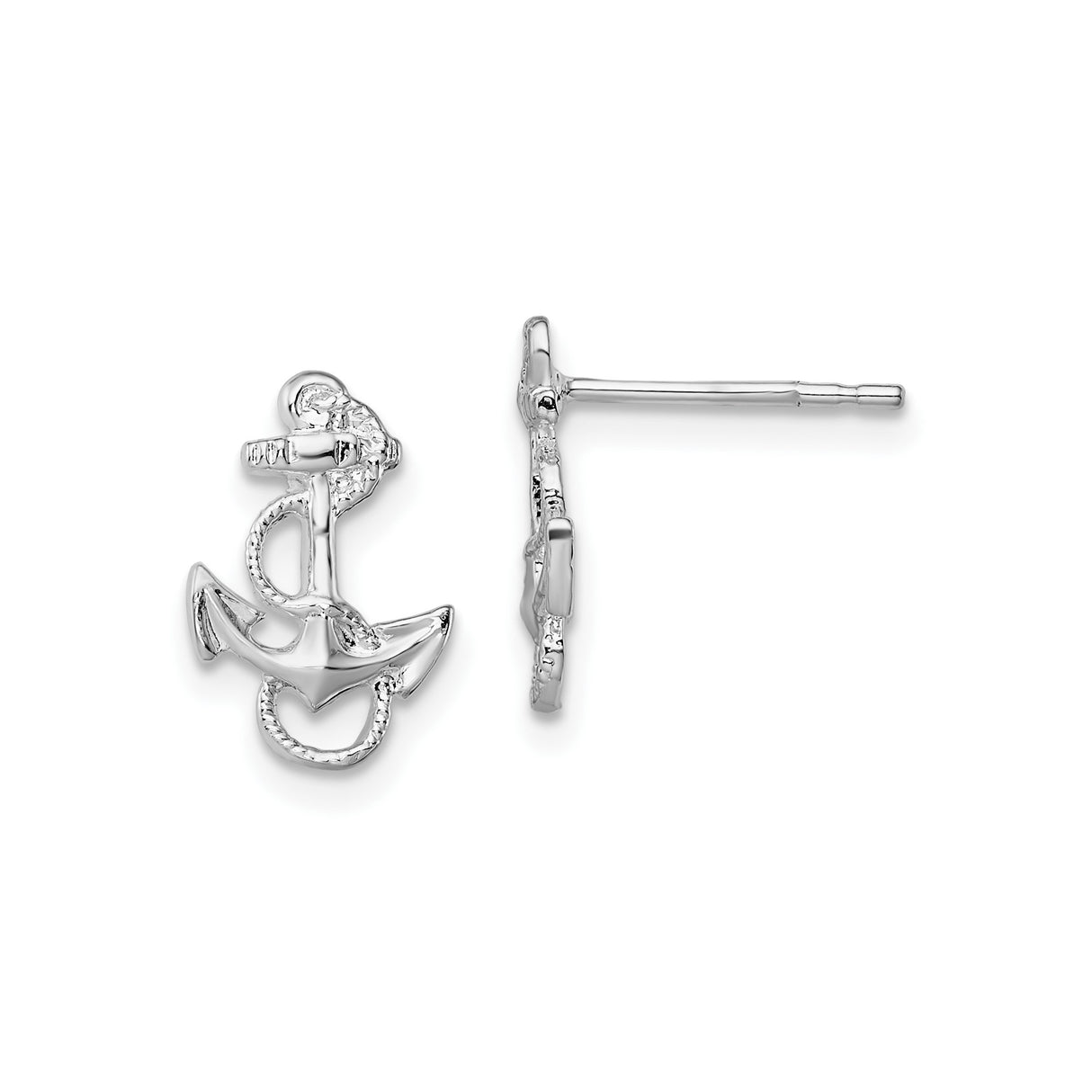 Sterling Silver Anchor Stud Earrings with Rope Detail, Nautical Theme for Women