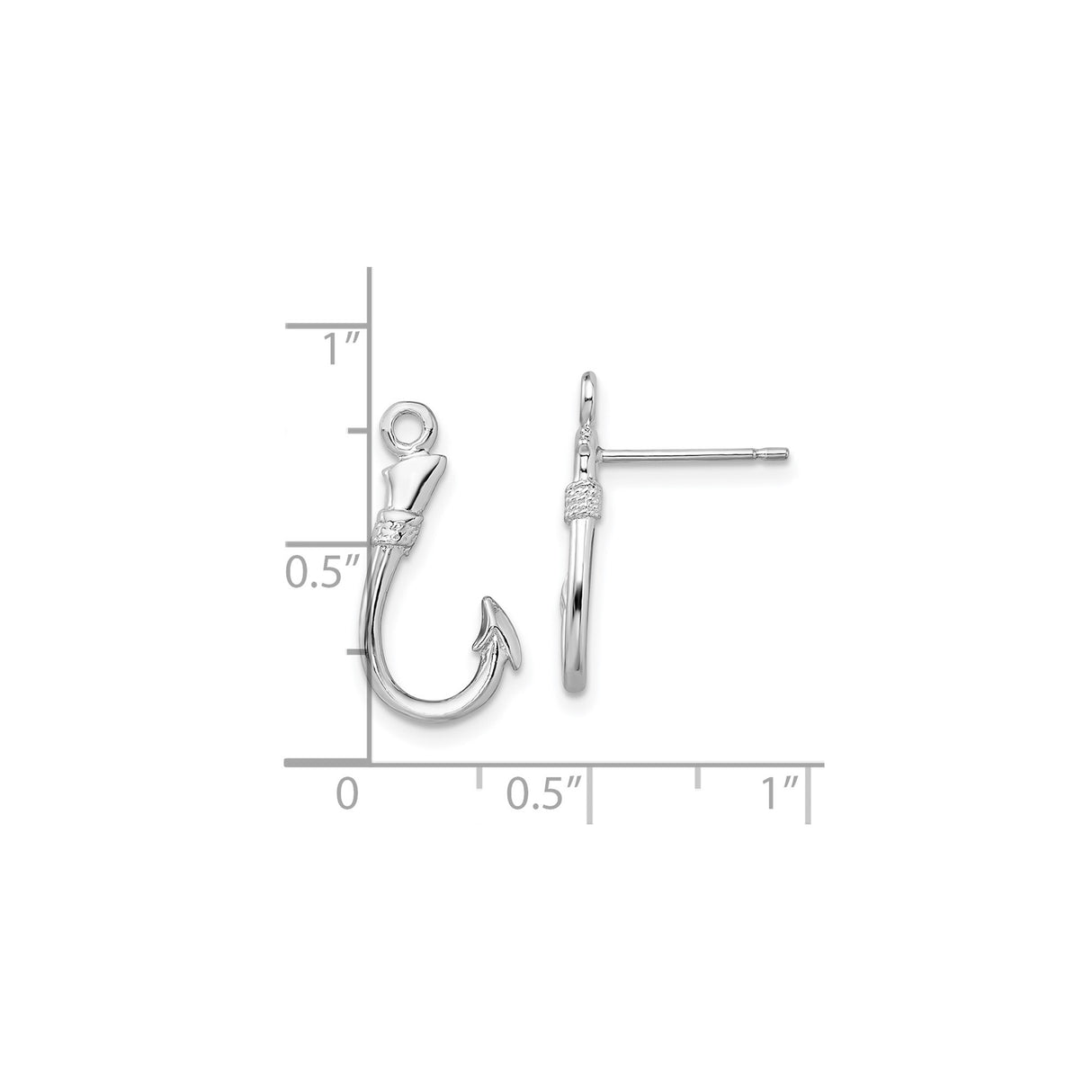 Sterling Silver Fish Hook Stud Earrings, Nautical Design, Ocean Themed Jewelry for Men