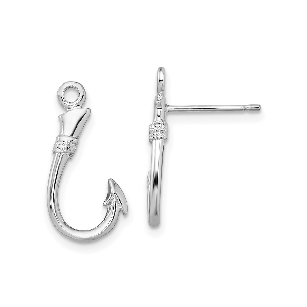 Sterling Silver Fish Hook Stud Earrings, Nautical Design, Ocean Themed Jewelry for Men
