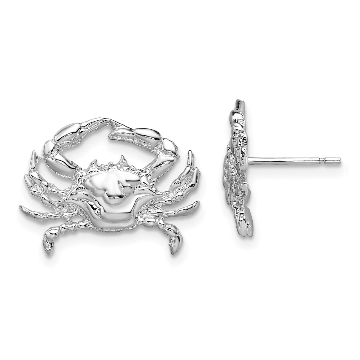 Sterling Silver Crab Stud Earrings with Detailed Crustacean Design, Nautical and Zodiac Theme