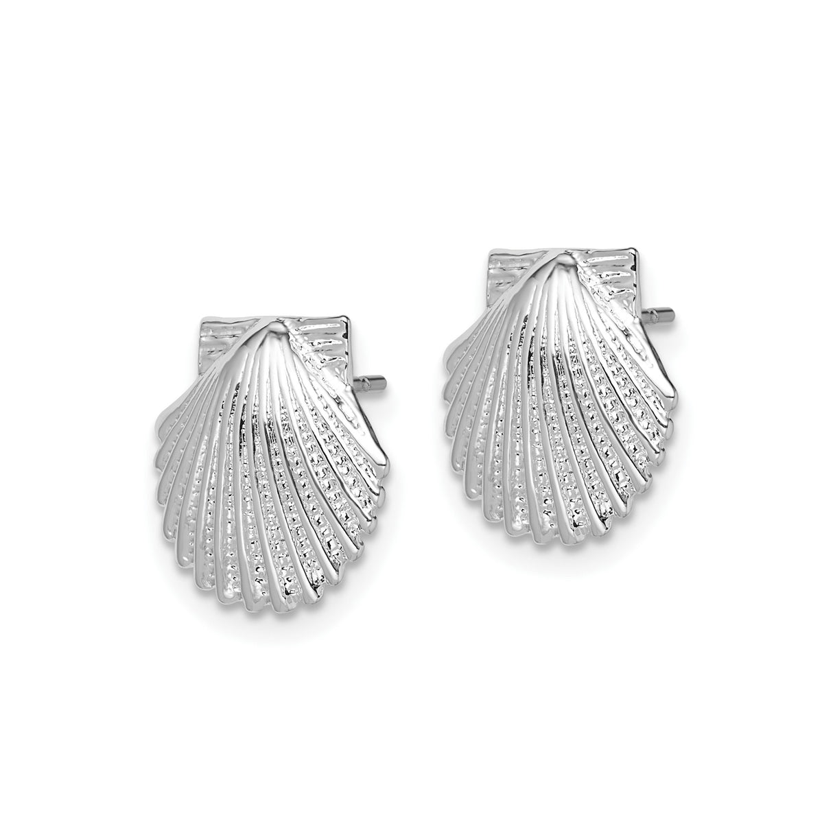 Sterling Silver Scallop Shell Stud Earrings, Textured Nautical Design for Women