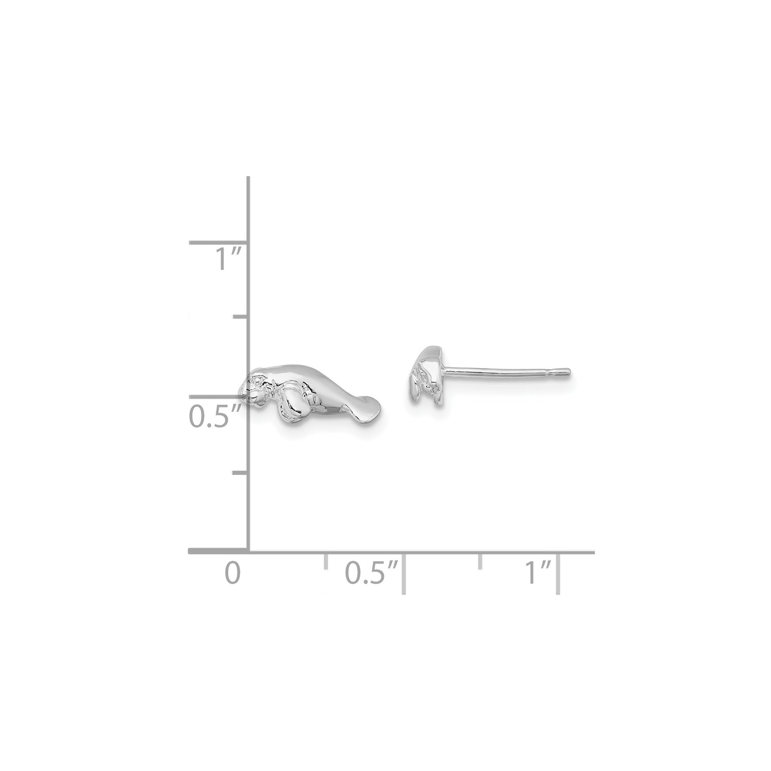 Sterling Silver Manatee Stud Earrings, Detailed Sea Animal Coastal Jewelry for Ocean Lovers