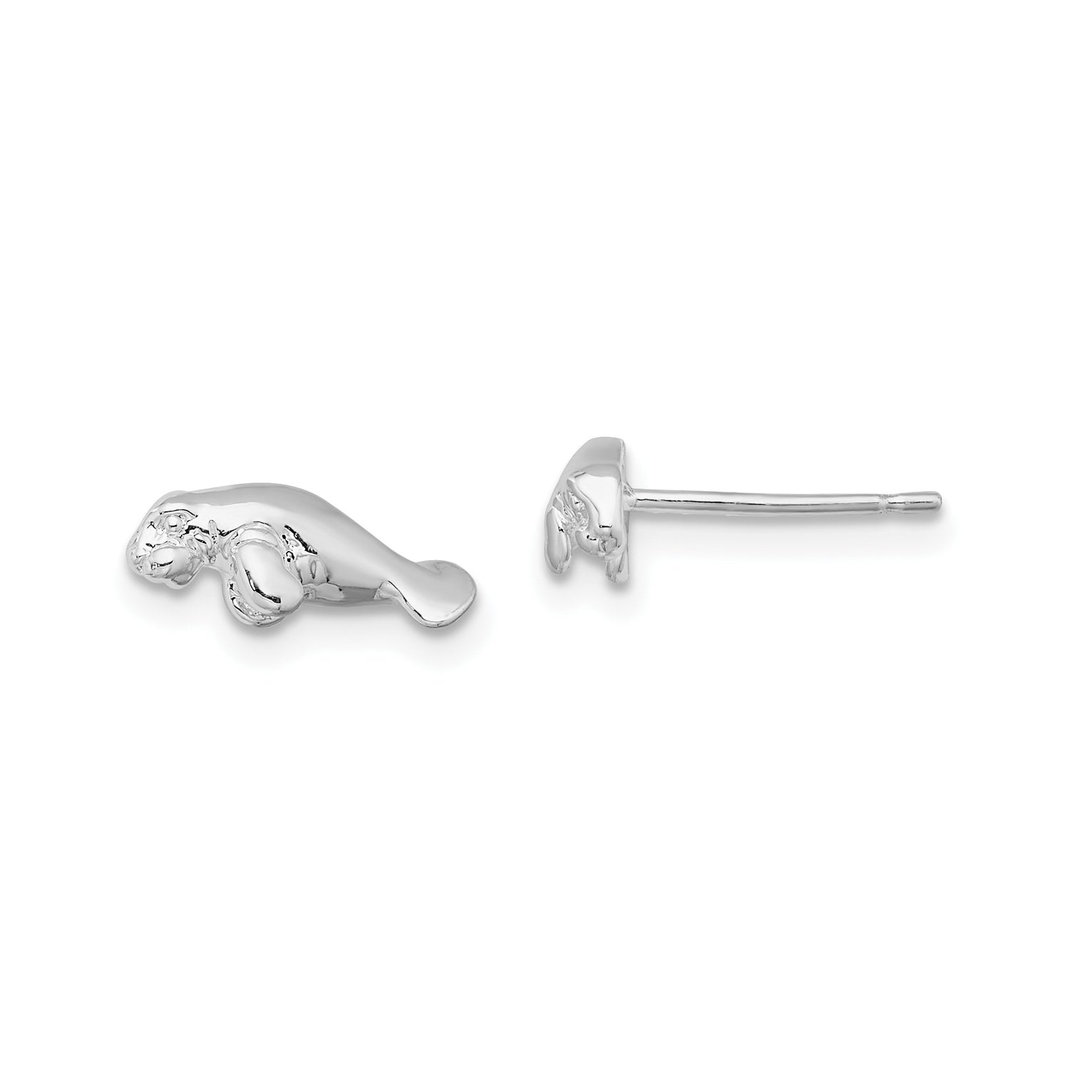 Sterling Silver Manatee Stud Earrings, Detailed Sea Animal Coastal Jewelry for Ocean Lovers