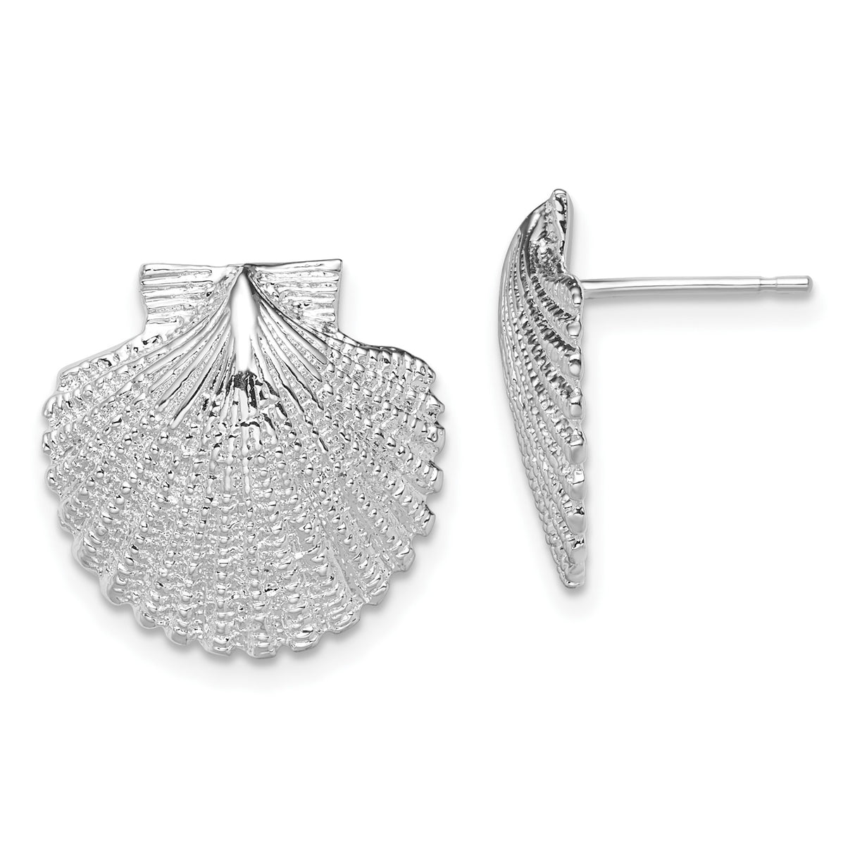 Sterling Silver Scallop Shell Stud Earrings, Coastal Nautical Theme for Women