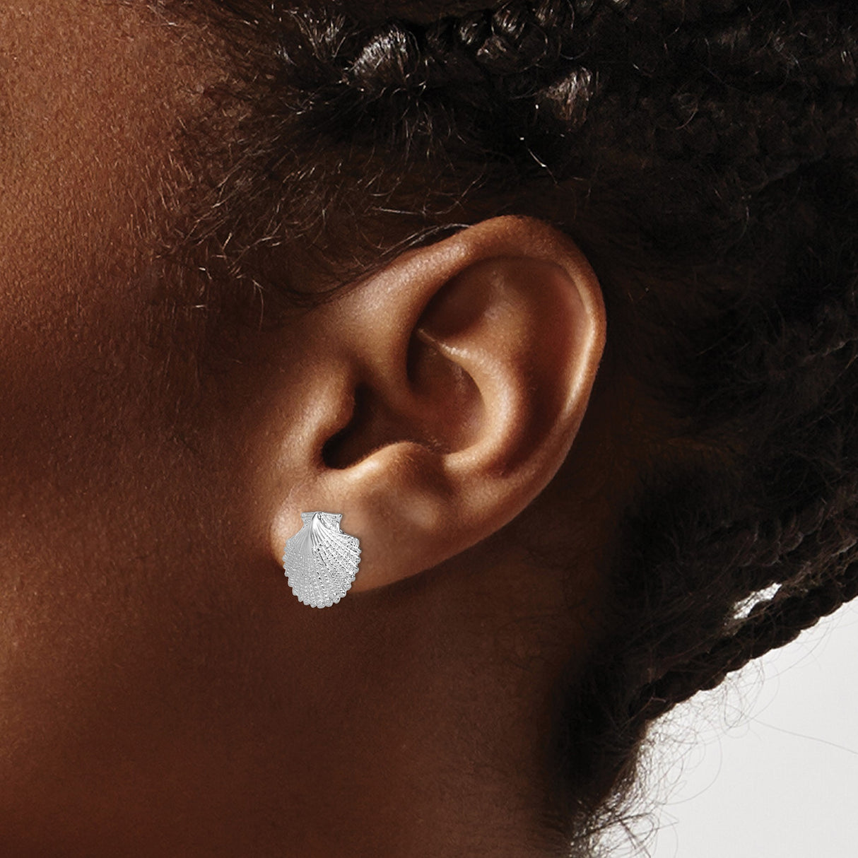 Sterling Silver Scallop Shell Stud Earrings, Nautical Coastal Design for Women