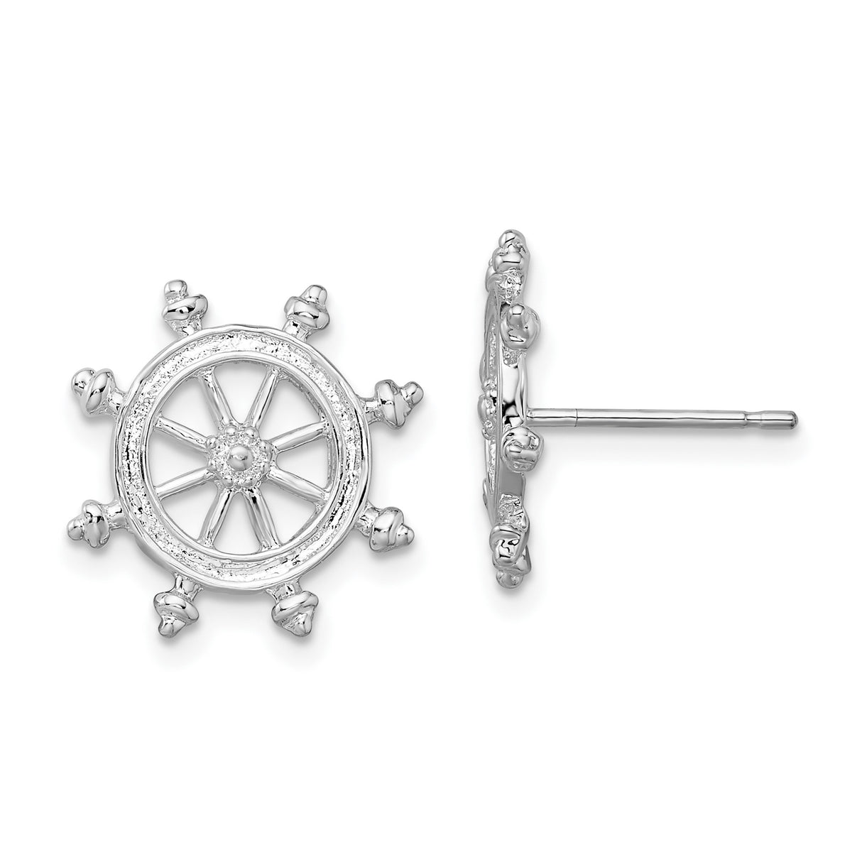 Sterling Silver Ship Wheel Stud Earrings, Nautical Ocean Theme, Unisex Coastal Jewelry