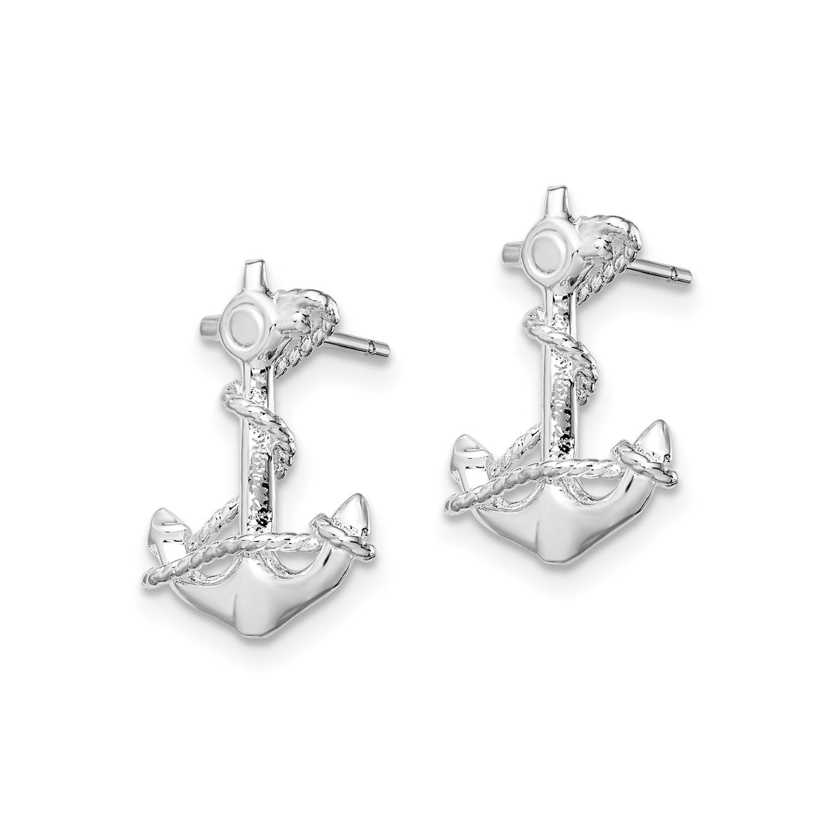 Sterling Silver Anchor Stud Earrings with Wrapped Rope Nautical Design for Women