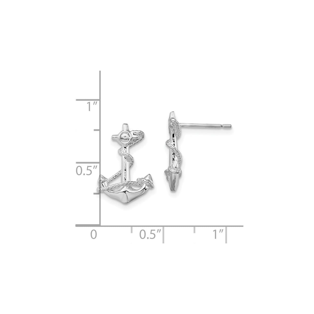 Sterling Silver Anchor Stud Earrings with Wrapped Rope Nautical Design for Women