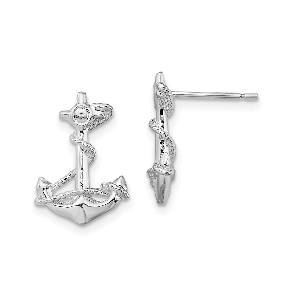 Sterling Silver Anchor Stud Earrings with Wrapped Rope Nautical Design for Women
