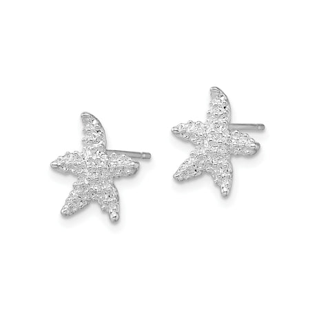 Sterling Silver Starfish Stud Earrings with Textured Marine Design for Women