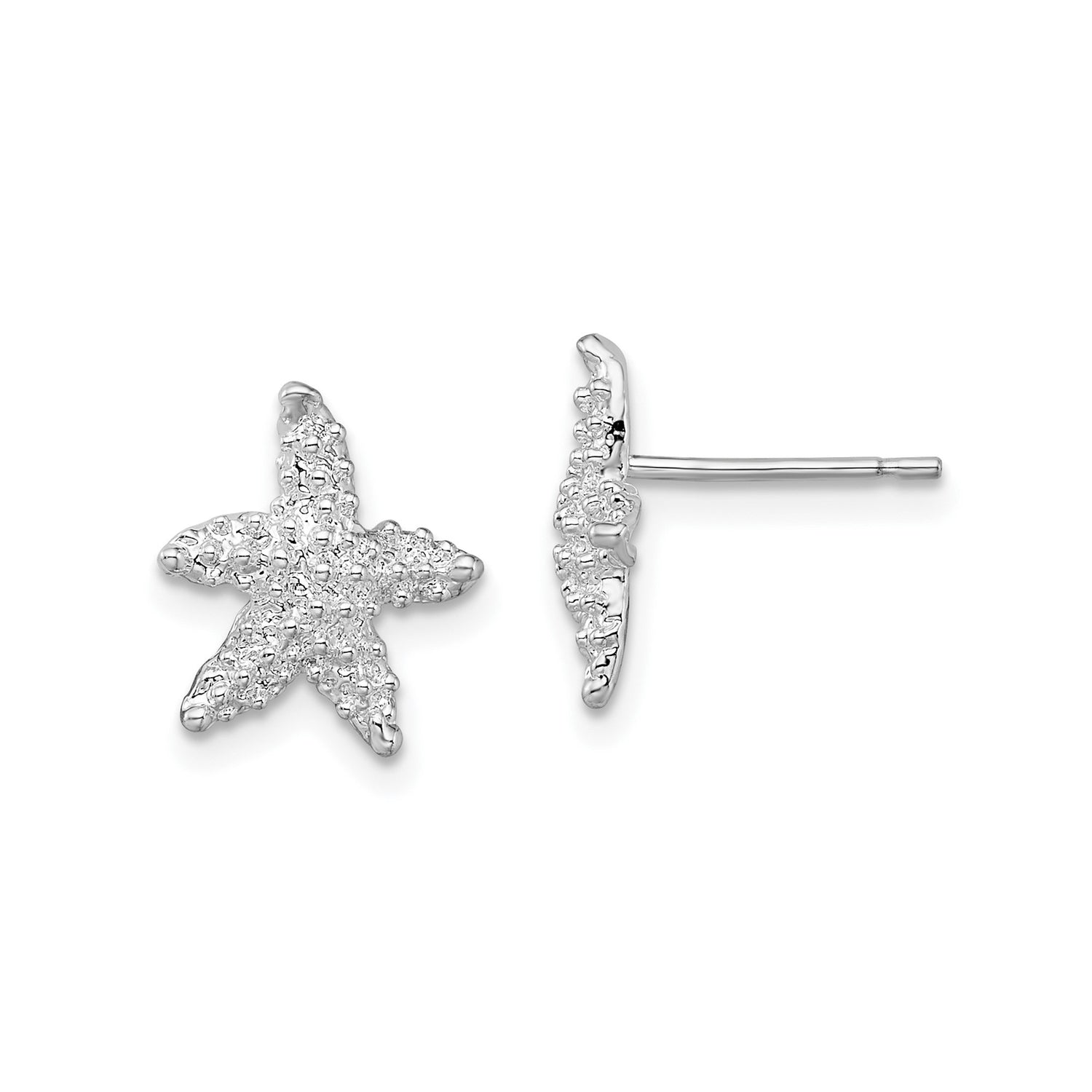 Sterling Silver Starfish Stud Earrings with Textured Marine Design for Women