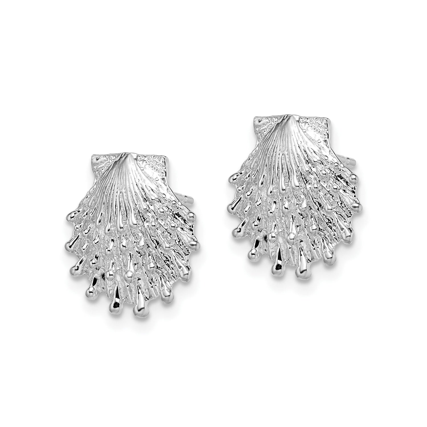 Sterling Silver Scallop Shell Stud Earrings, Coastal Sea Motif, Camino Symbol Jewelry