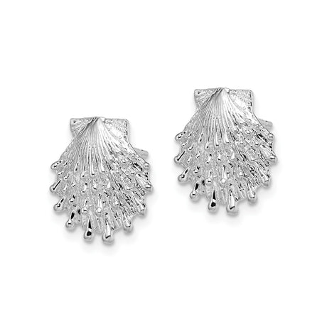Sterling Silver Scallop Shell Stud Earrings, Coastal Sea Motif, Camino Symbol Jewelry