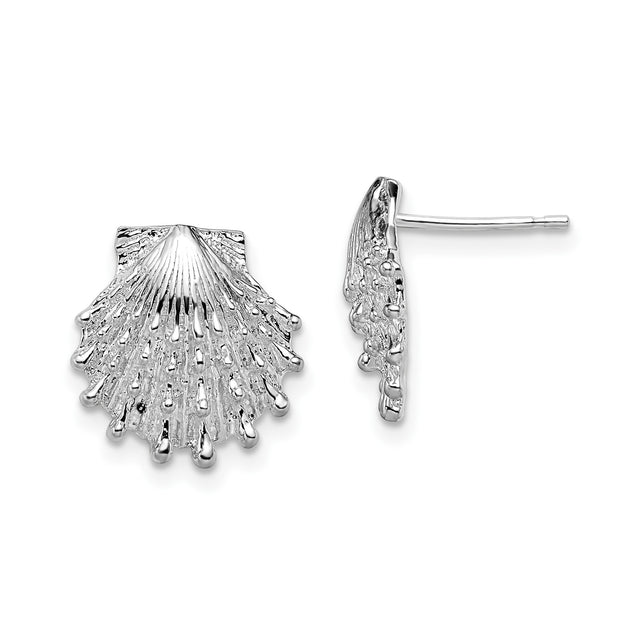 Sterling Silver Scallop Shell Stud Earrings, Coastal Sea Motif, Camino Symbol Jewelry