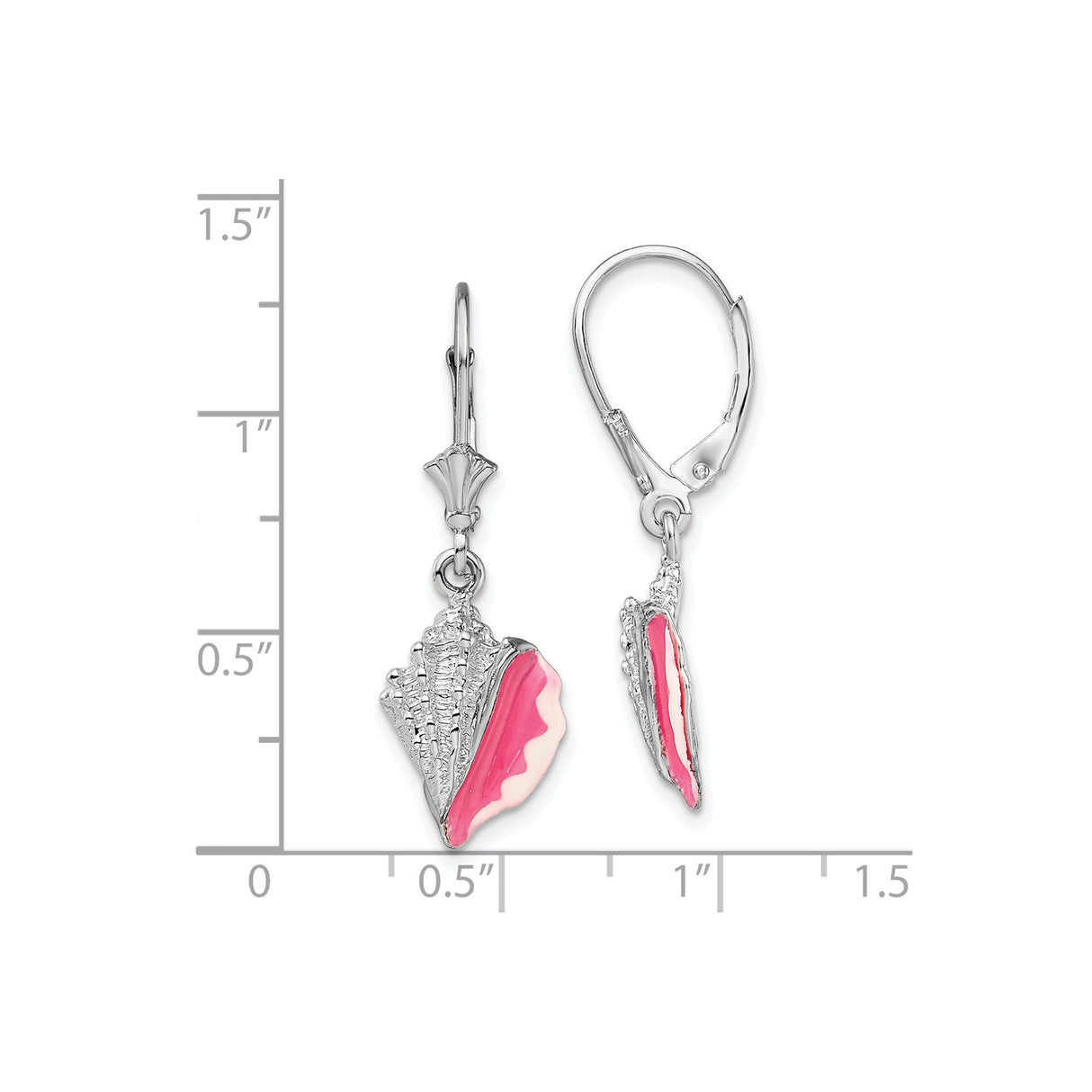Sterling Silver Dangle Earrings with Pink and White Enamel Conch Shell Charms, Beach Theme Jewelry