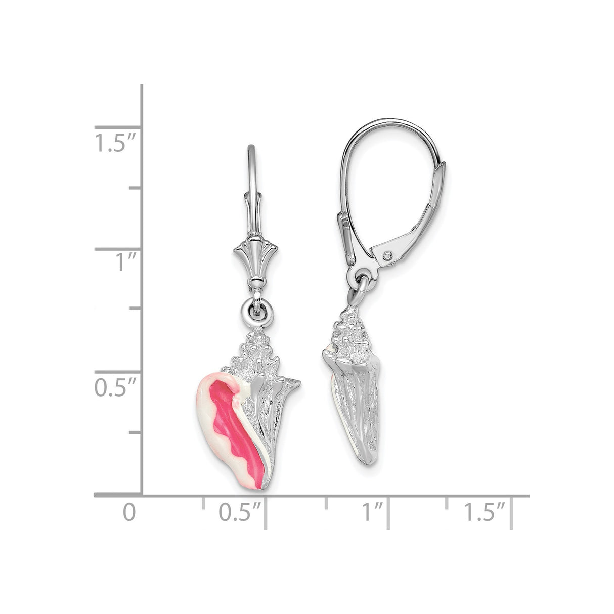 Sterling Silver Dangle Earrings with Pink and White Enamel Conch Shell Charms, Nautical Ocean Theme