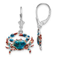 Sterling Silver Drop Crab Earrings with Blue Enamel, Nautical Beach Style for Women
