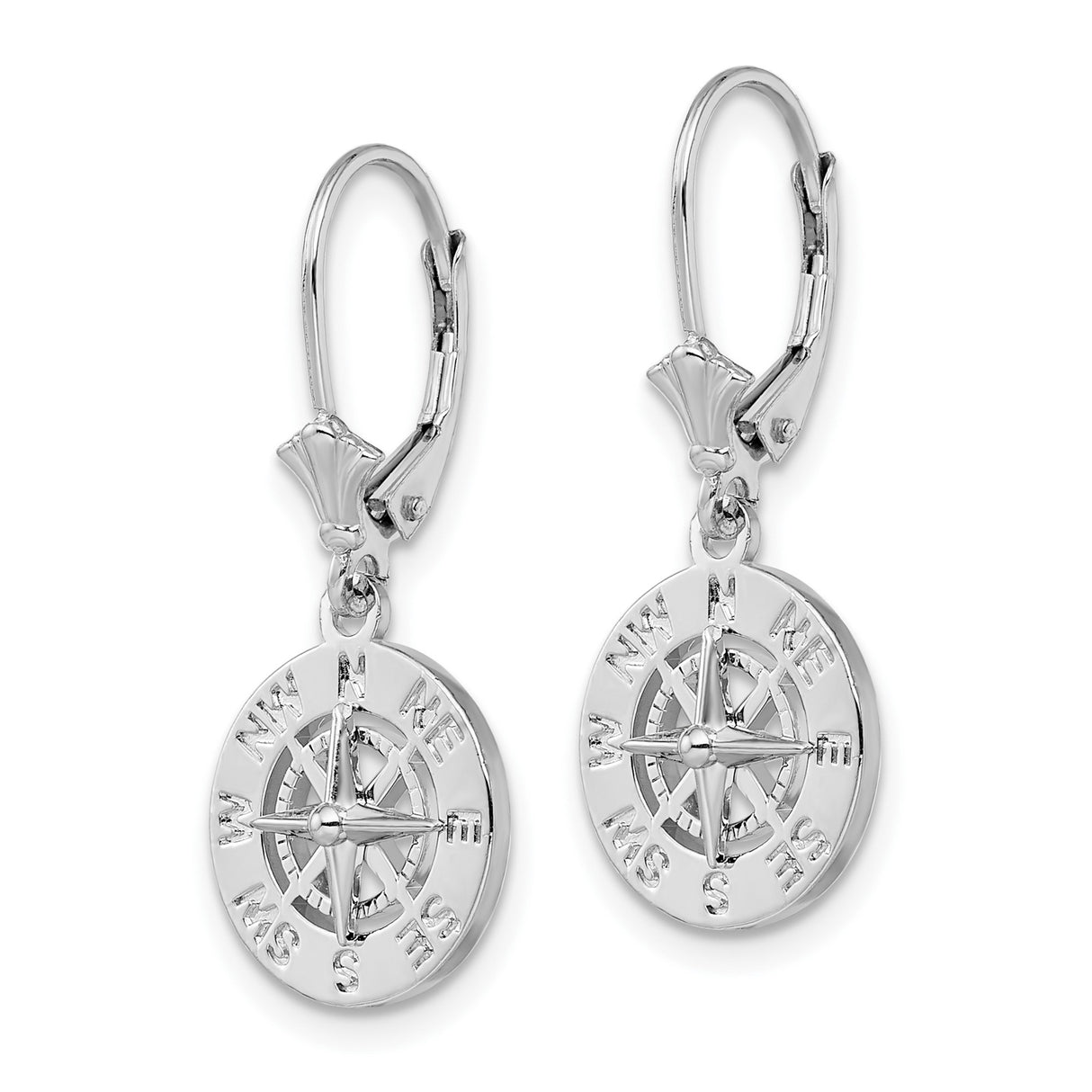 Sterling Silver Compass Rose Leverback Earrings, Nautical Theme Dangle Jewelry