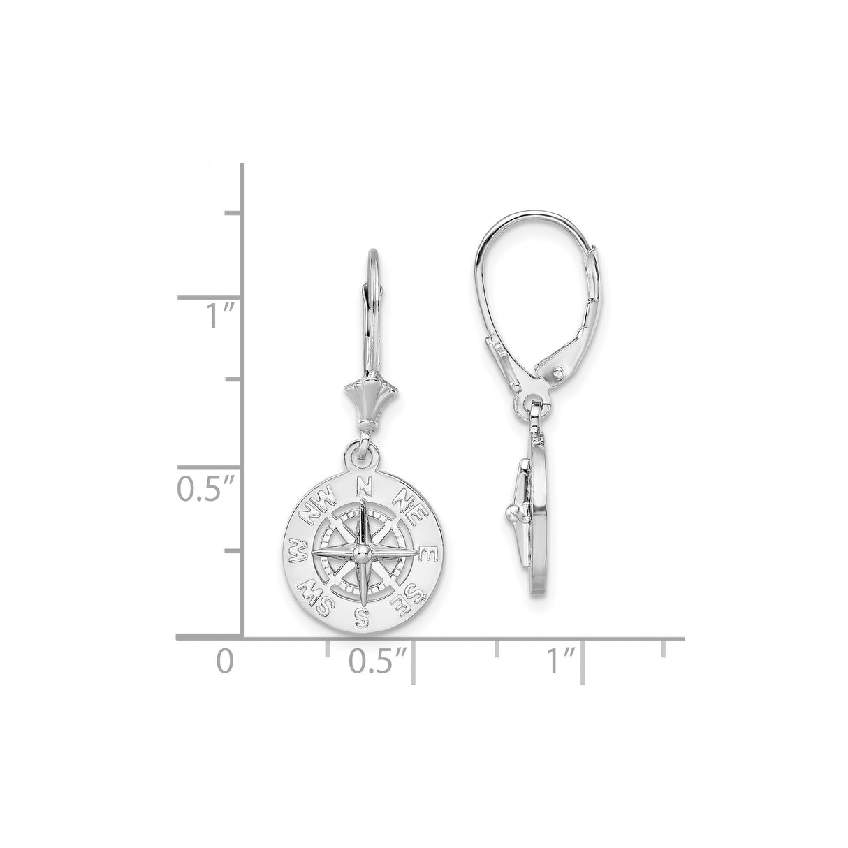 Sterling Silver Compass Rose Leverback Earrings, Nautical Theme Dangle Jewelry