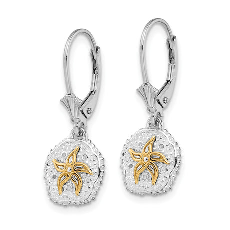 Sterling Silver Two-Tone Starfish Dangle Earrings, Textured Sand Dollar, Nautical Beach Theme
