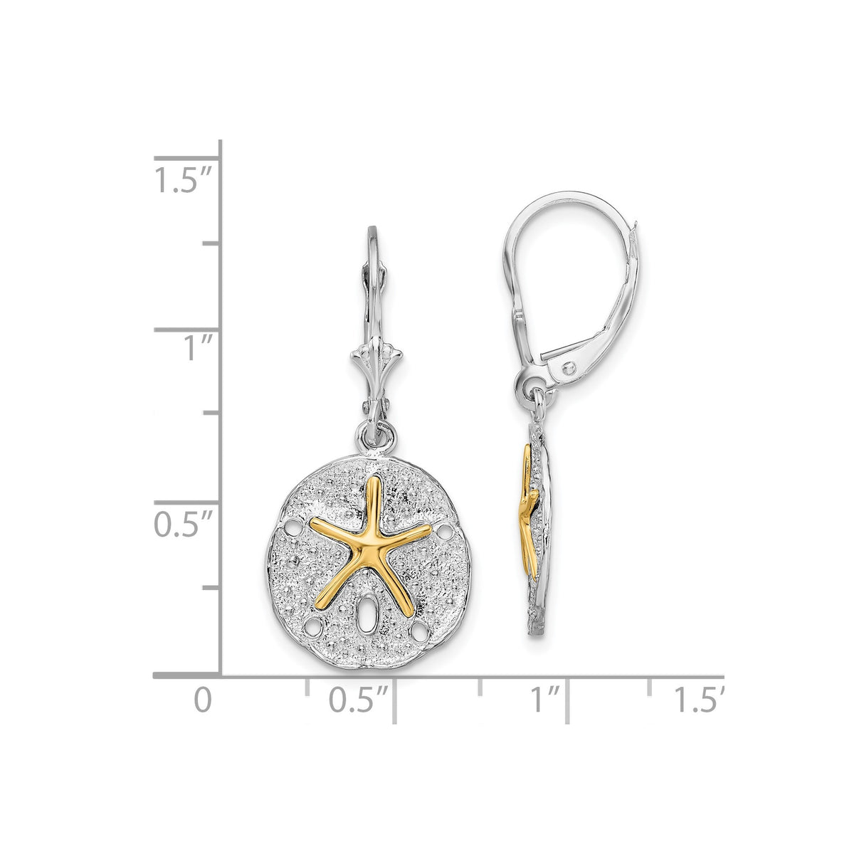 Sterling Silver Leverback Earrings with Sand Dollar Drop and 14k Gold Starfish Accent