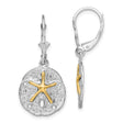 Sterling Silver Leverback Earrings with Sand Dollar Drop and 14k Gold Starfish Accent