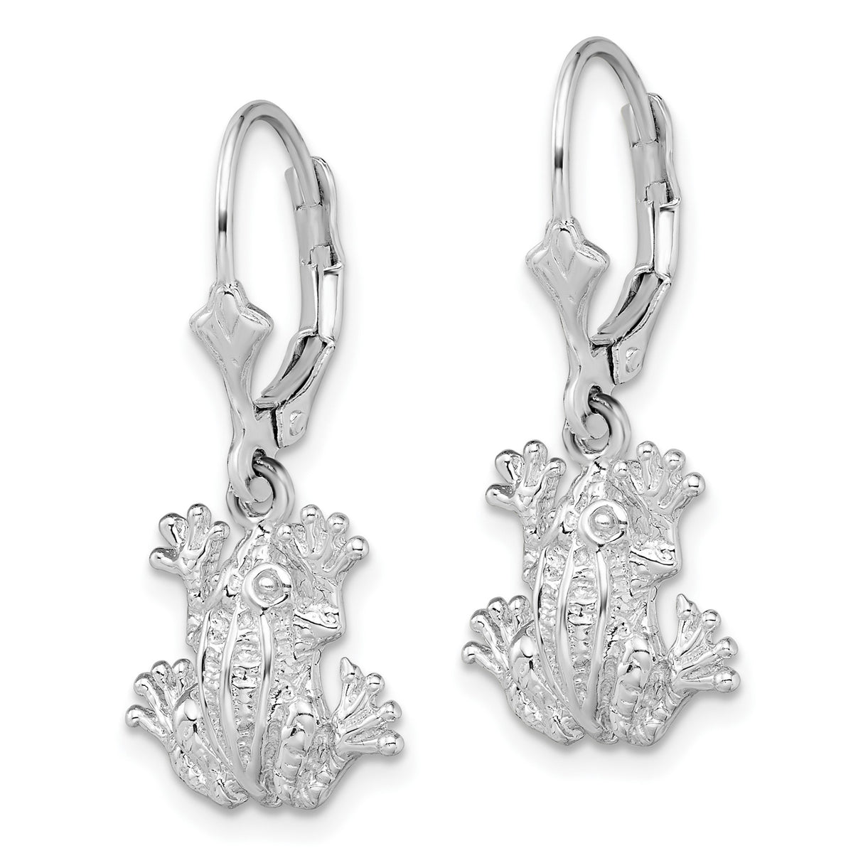 Sterling Silver Leverback Earrings with 3D Frog Charm, Nature-Inspired Animal Jewelry for Women