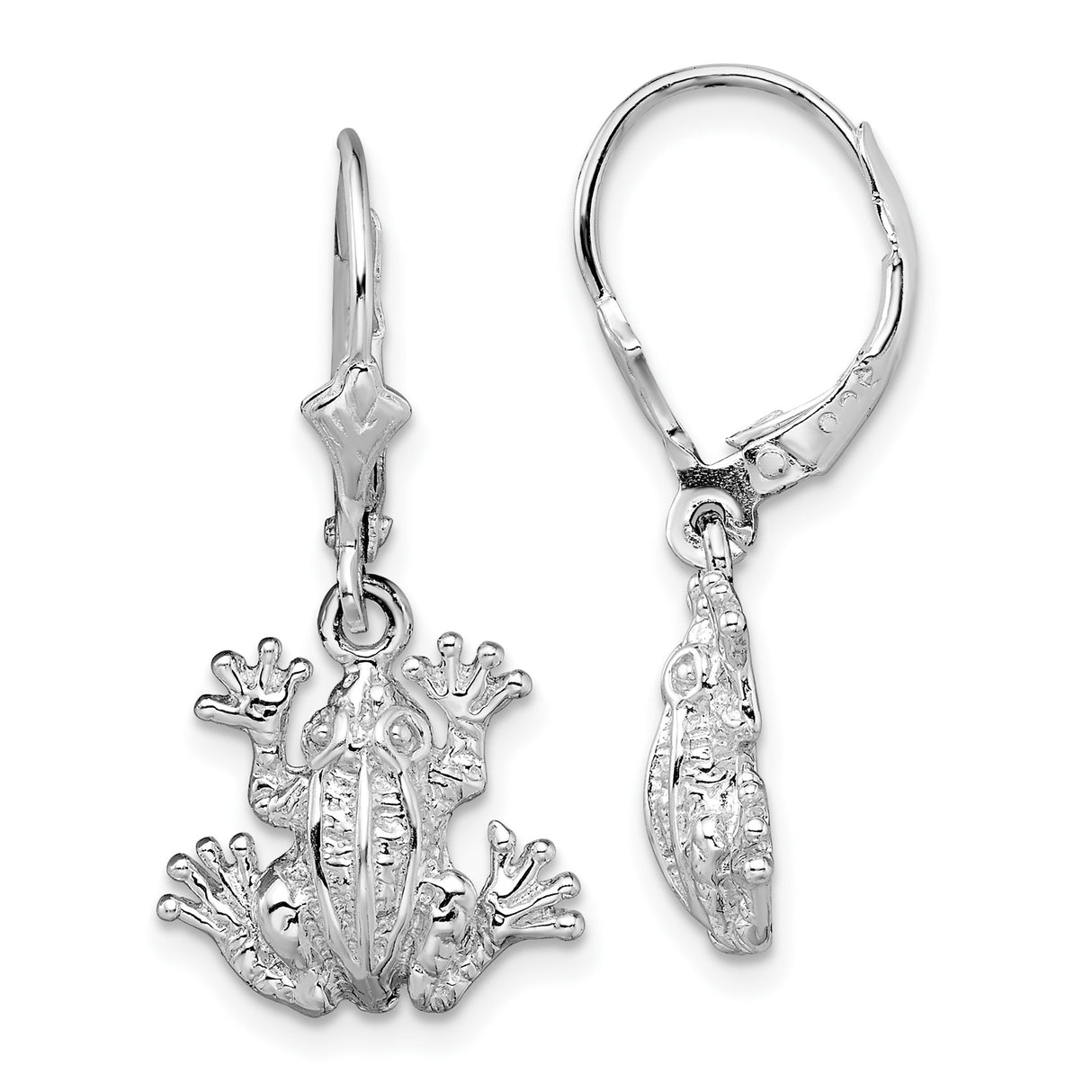 Sterling Silver Leverback Earrings with 3D Frog Charm, Nature-Inspired Animal Jewelry for Women