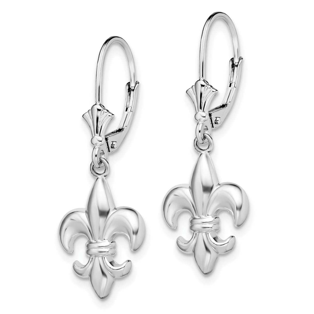 Sterling Silver Dangle Earrings with Fleur-de-Lis Design, Leverback Style, European Inspired