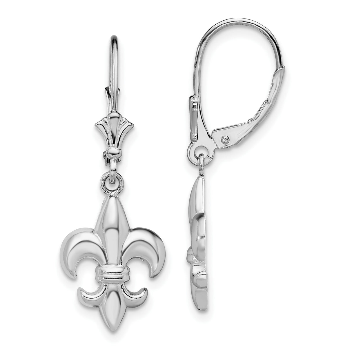 Sterling Silver Dangle Earrings with Fleur-de-Lis Design, Leverback Style, European Inspired