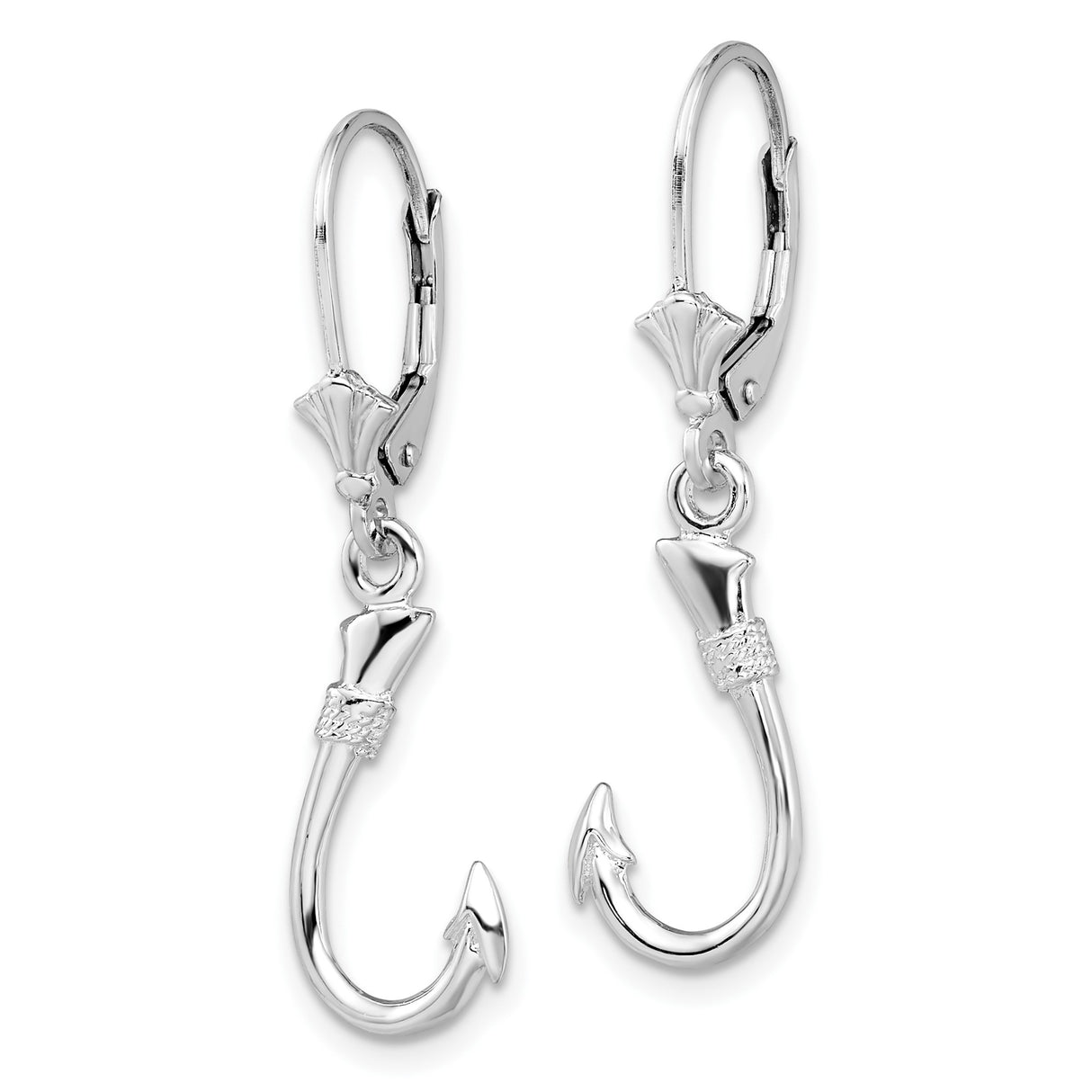 Sterling Silver Fish Hook Leverback Earrings, Nautical Dangle Coastal Jewelry for Women