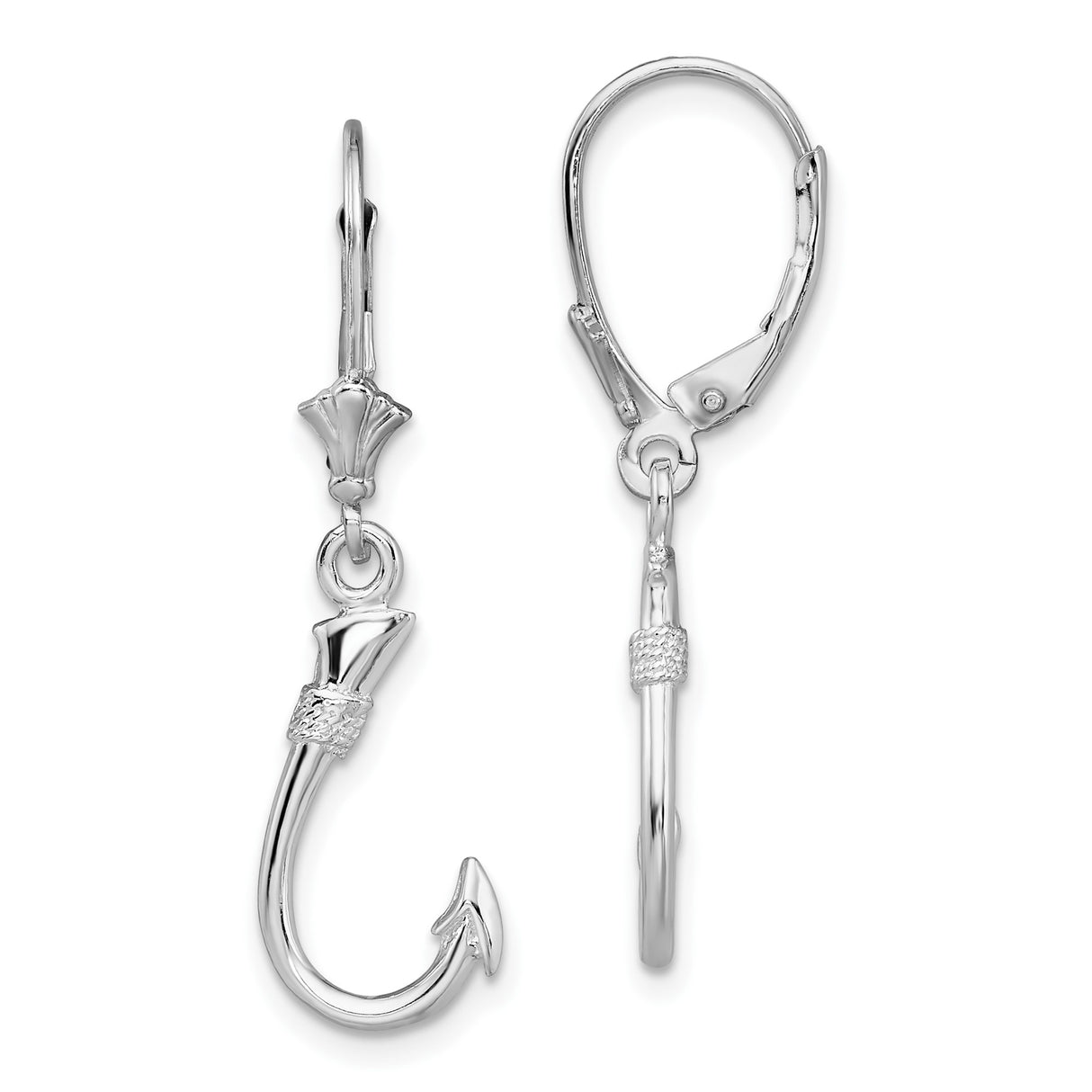 Sterling Silver Fish Hook Leverback Earrings, Nautical Dangle Coastal Jewelry for Women