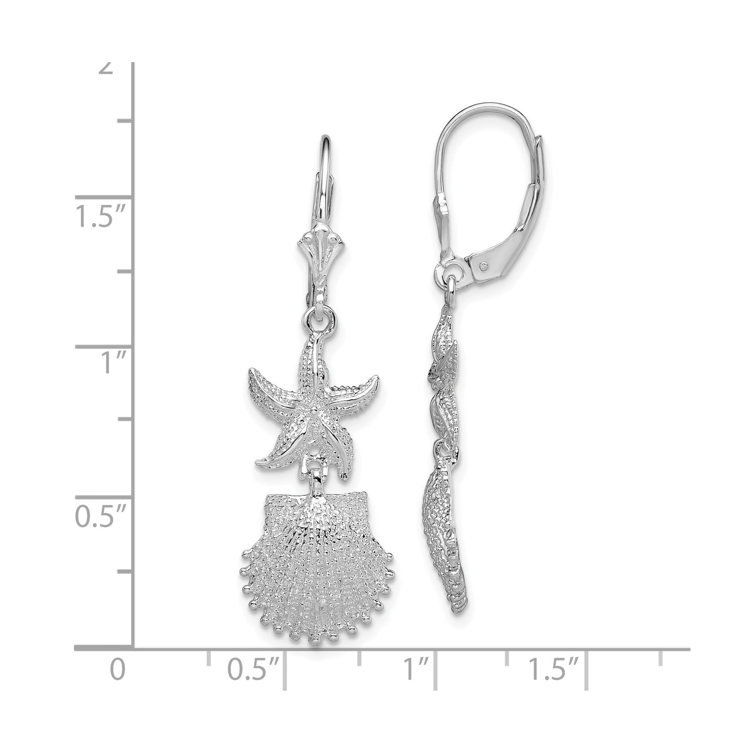 Sterling Silver Dangle Earrings with Starfish and Seashell Charms, Coastal Nautical Style
