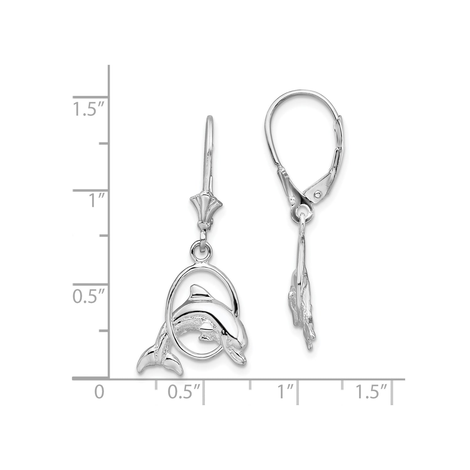 Sterling Silver Dolphin Dangle Earrings, Leaping Dolphin in Circle Hoop Design